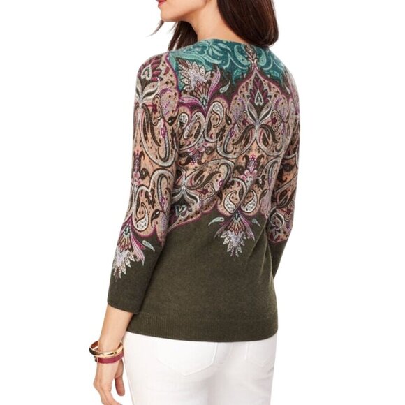Talbots Cashmere Audry Sweater Paisley 3/4 Sleeve Size Mp - Picture 4 of 7